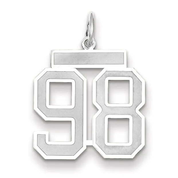 14k White Gold Satin Brush Finish Medium Size Number 98 Charm Pendant