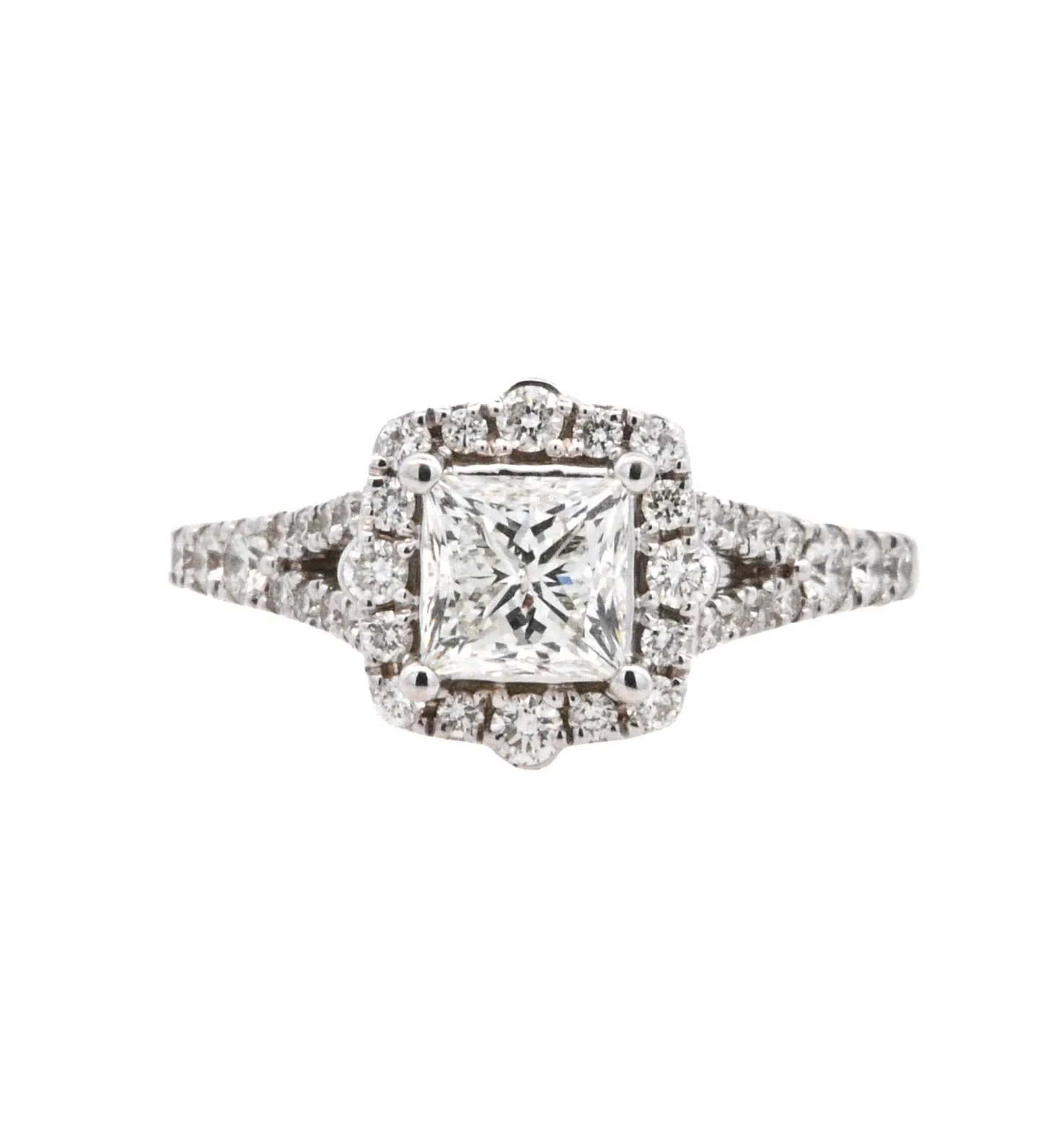 14K White Princess Diamond 1.00Ct Halo Engagement Ring
