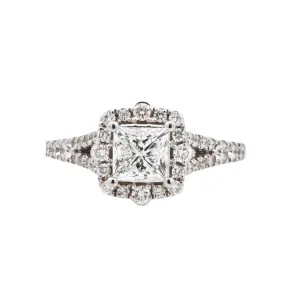 14K White Princess Diamond 1.00Ct Halo Engagement Ring