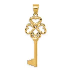 14K Yellow Gold 3-D Hearts KEY TO MY HEART Key Charm Pendant
