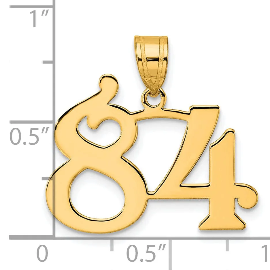14k Yellow Gold Polished Finish Number 84 Charm Pendant
