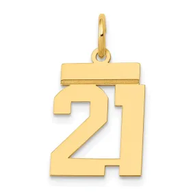 14k Yellow Gold Polished Finish Small Size Number 21 Charm Pendant