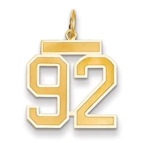 14k Yellow Gold Satin Brush Finish Medium Size Number 92 Charm Pendant