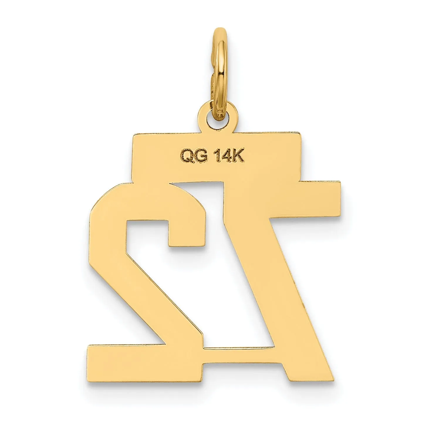 14k Yellow Gold Satin Brush Finish Small Size Number 72 Charm Pendant