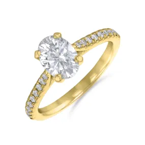1.50ct Ophelia Shoulder Set Oval Cut Diamond Solitaire Engagement Ring | 18ct Yellow Gold