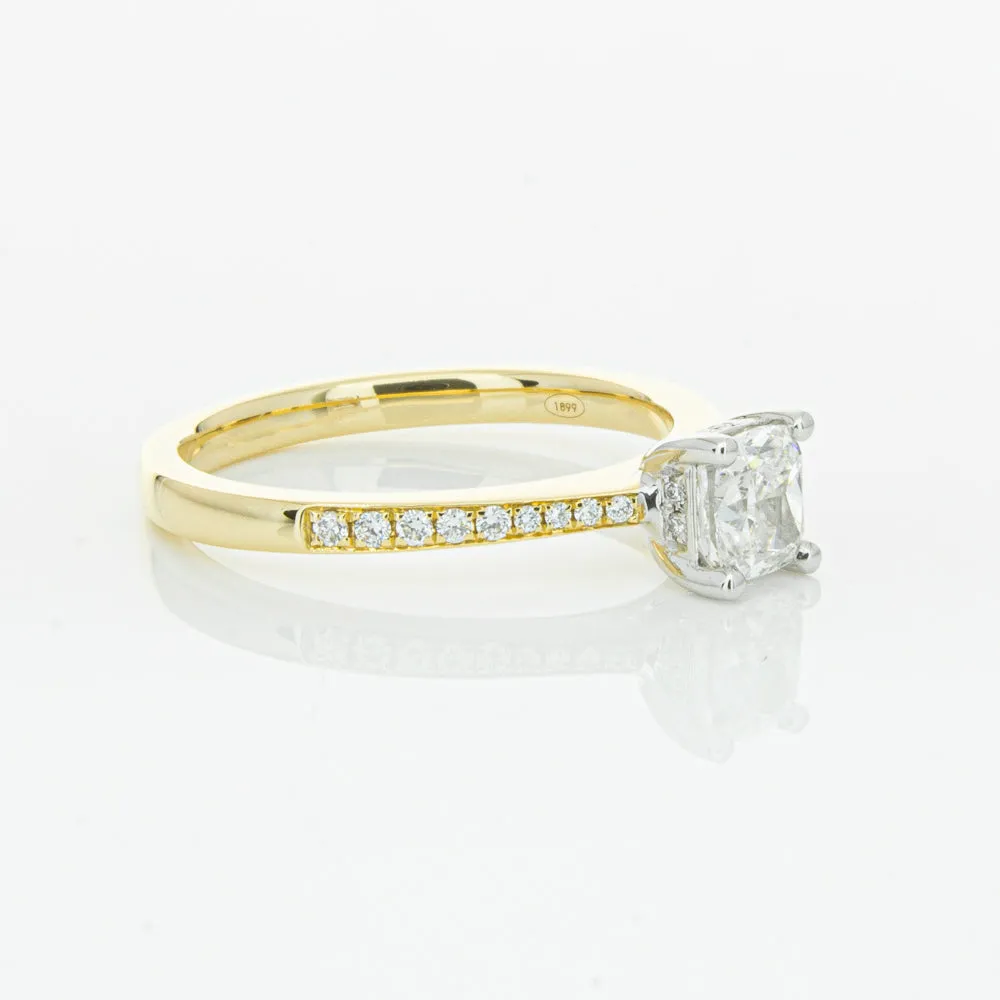 18ct Yellow Gold .70ct Cushion Cut Diamond Ring