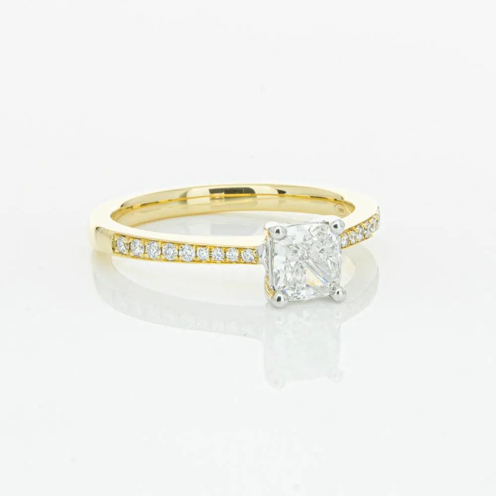 18ct Yellow Gold .70ct Cushion Cut Diamond Ring