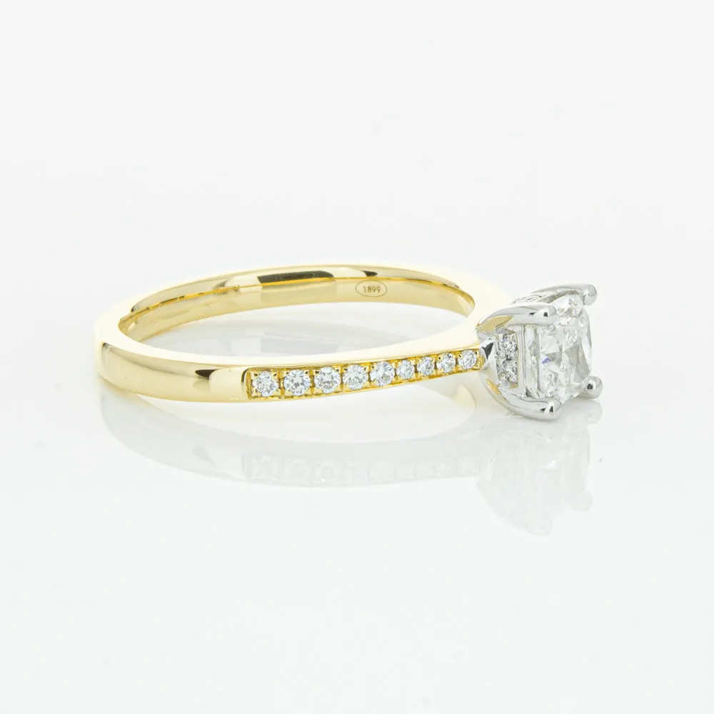 18ct Yellow Gold .70ct Cushion Cut Diamond Ring
