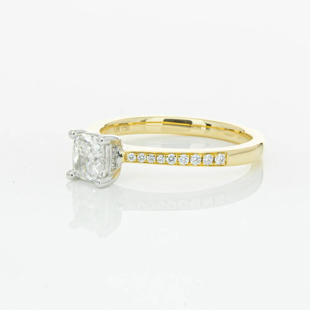 18ct Yellow Gold .70ct Cushion Cut Diamond Ring