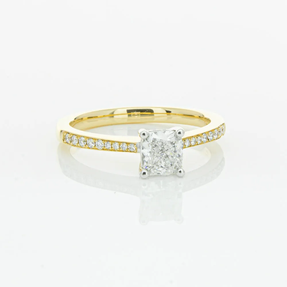 18ct Yellow Gold .70ct Cushion Cut Diamond Ring