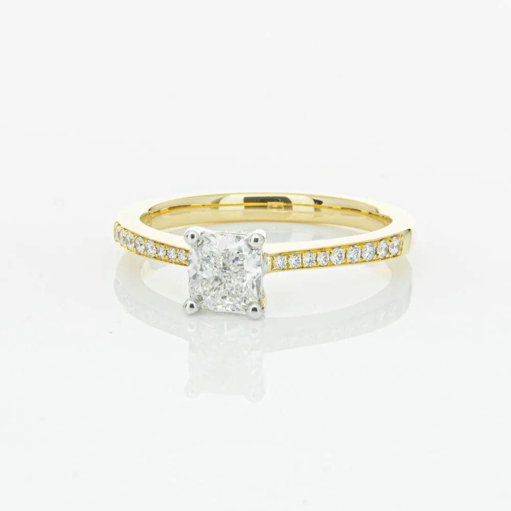 18ct Yellow Gold .70ct Cushion Cut Diamond Ring