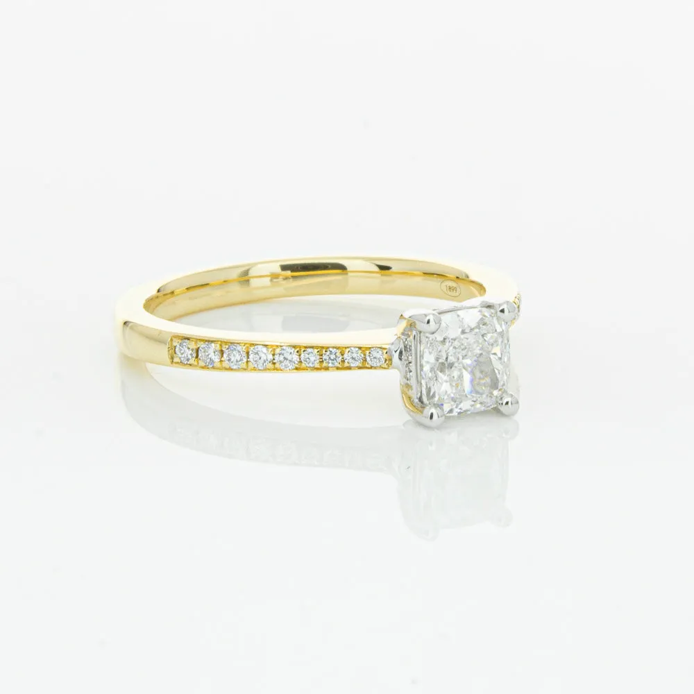 18ct Yellow Gold .70ct Cushion Cut Diamond Ring