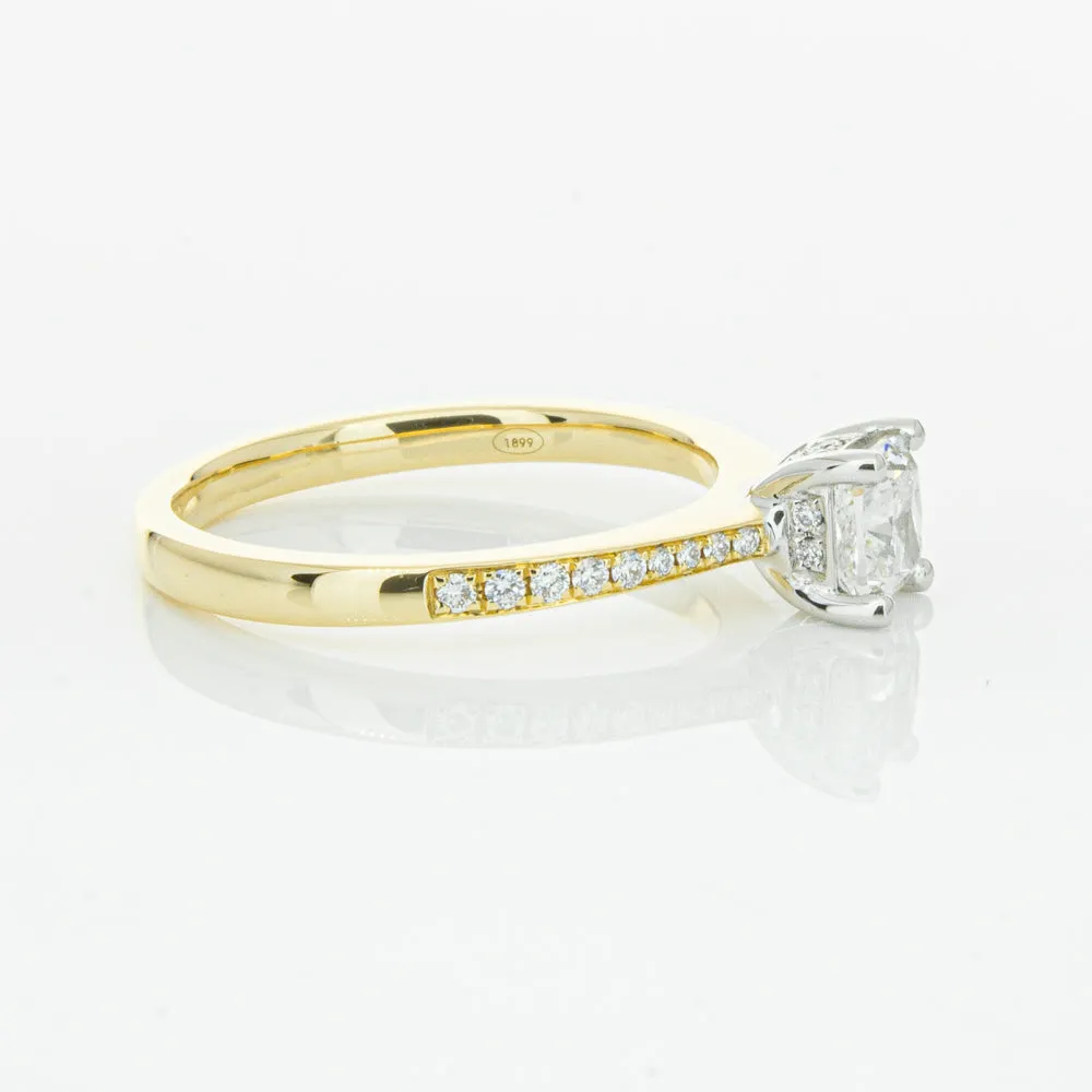 18ct Yellow Gold .70ct Cushion Cut Diamond Ring