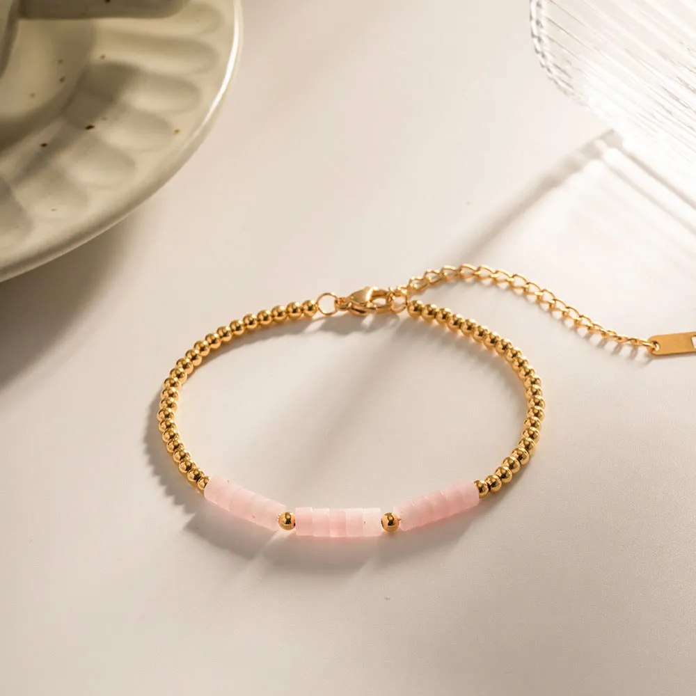 18K Gold Exquisite Fashion Inlaid Rose Quartz Baroque Pendant Design, Necklace and Bracelet (SOLD SEPARATELY)