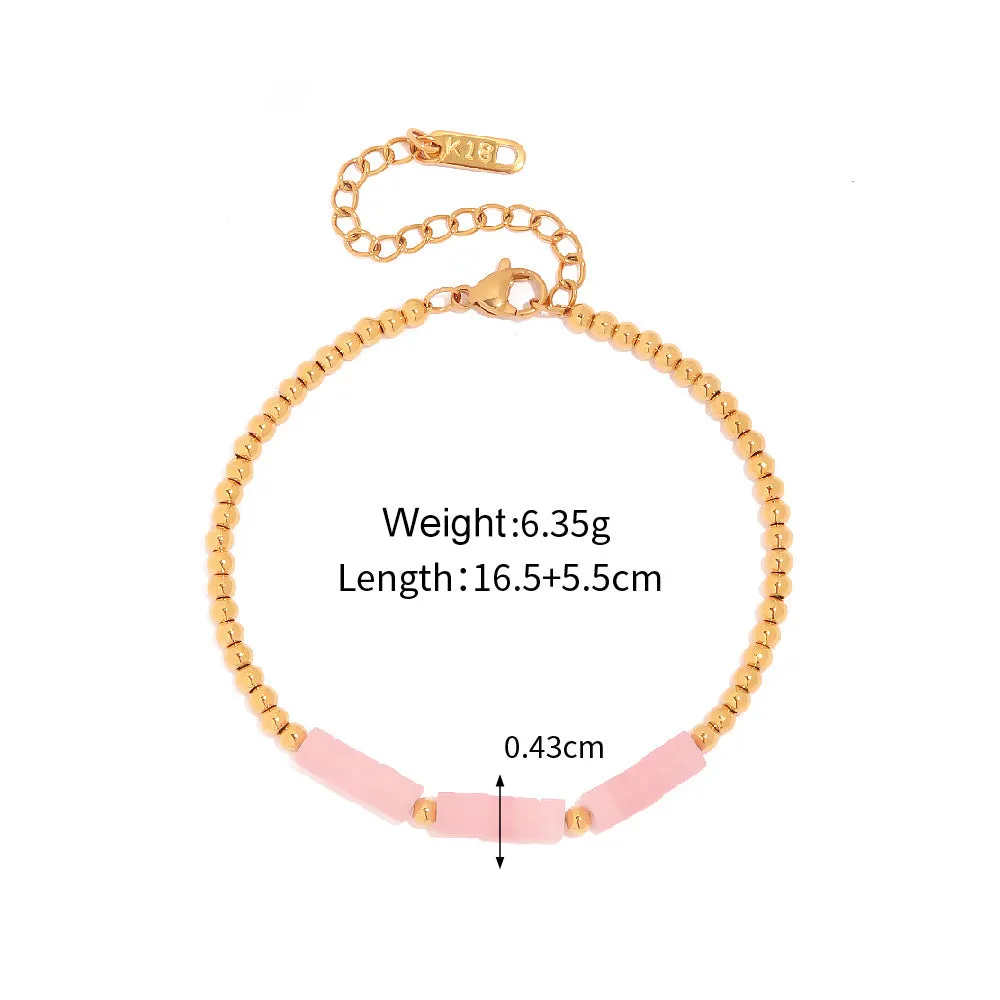 18K Gold Exquisite Fashion Inlaid Rose Quartz Baroque Pendant Design, Necklace and Bracelet (SOLD SEPARATELY)