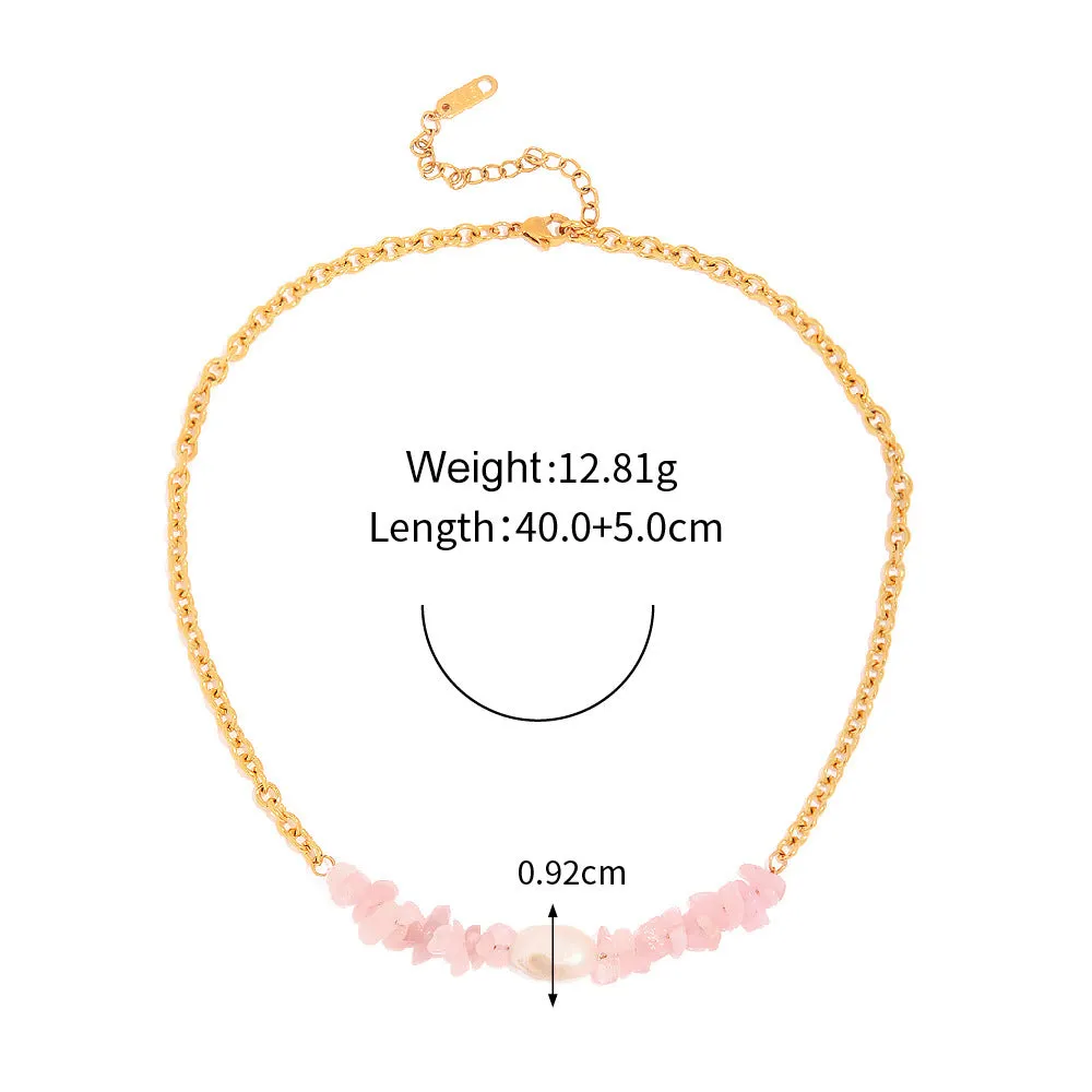 18K Gold Exquisite Fashion Inlaid Rose Quartz Baroque Pendant Design, Necklace and Bracelet (SOLD SEPARATELY)