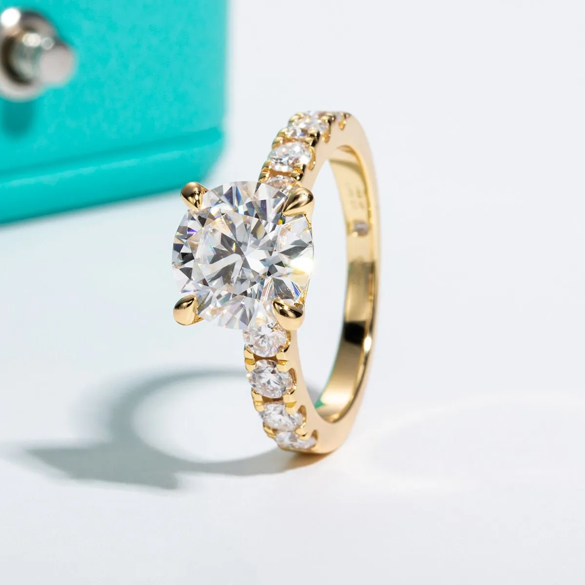 18k Gold Overlay Round Cut Diamond Engagement Ring