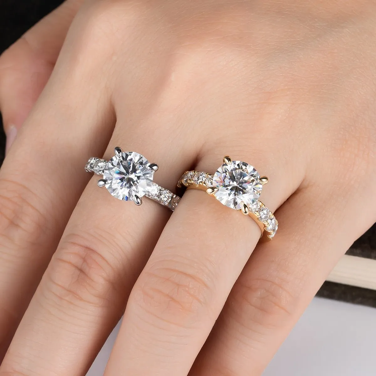 18k Gold Overlay Round Cut Diamond Engagement Ring