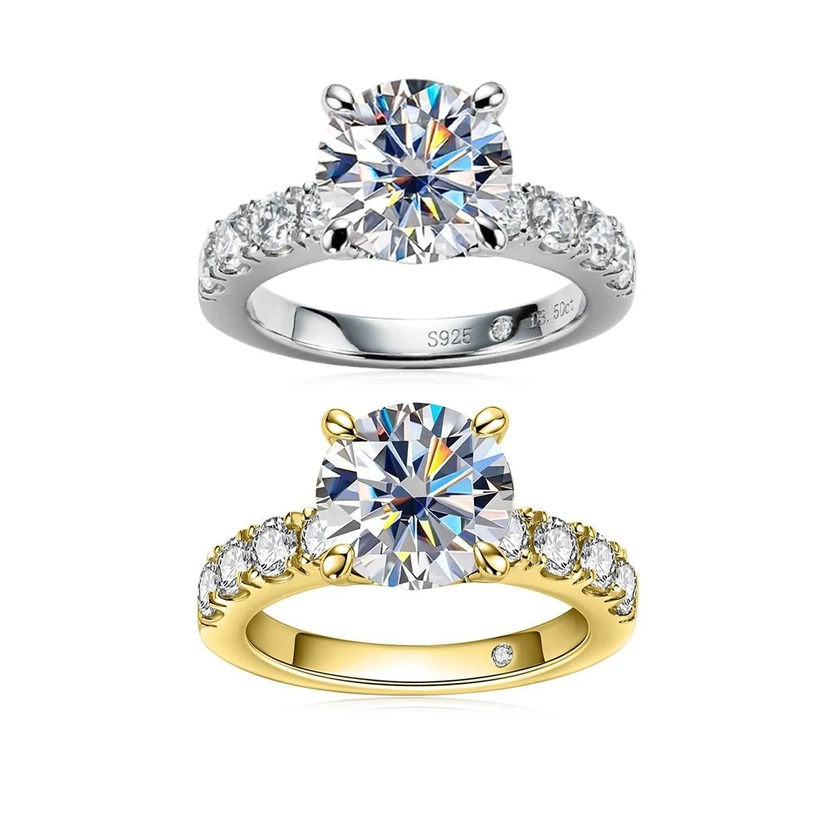 18k Gold Overlay Round Cut Diamond Engagement Ring