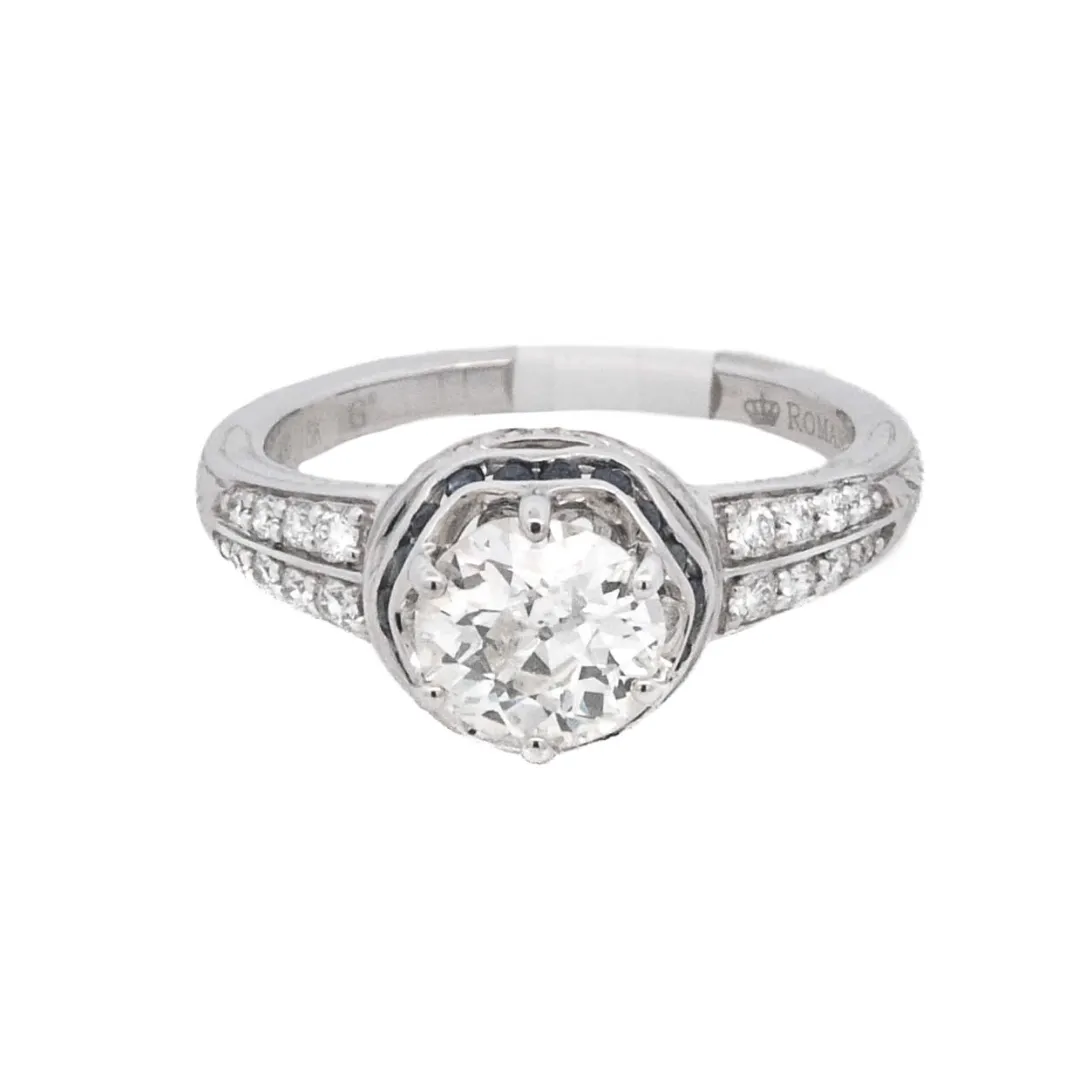 18K White Round Diamond 0.99Ct Halo Engagement Ring
