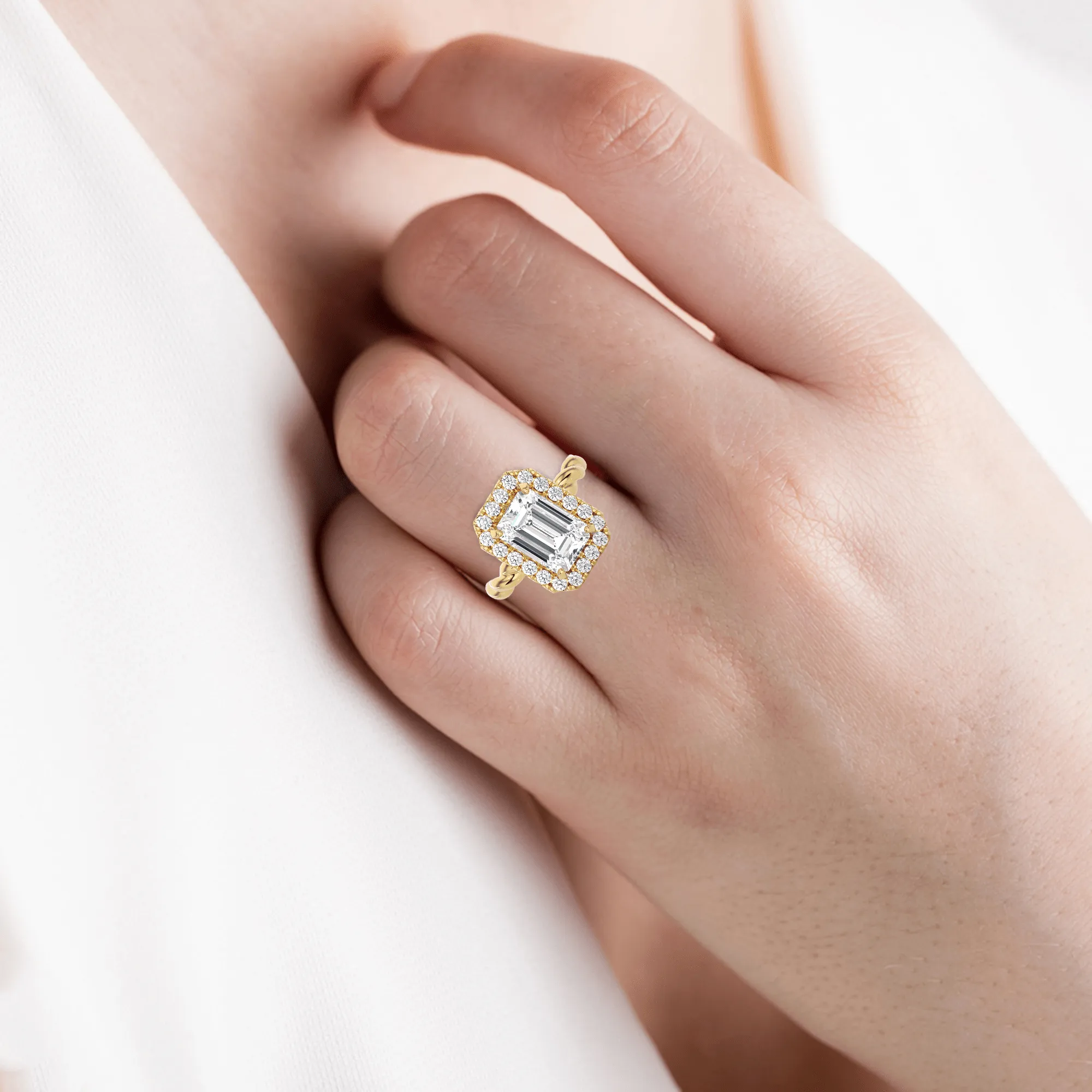 2 3/8 ctw Emerald-Cut Lab Grown Diamond Halo Engagement Ring