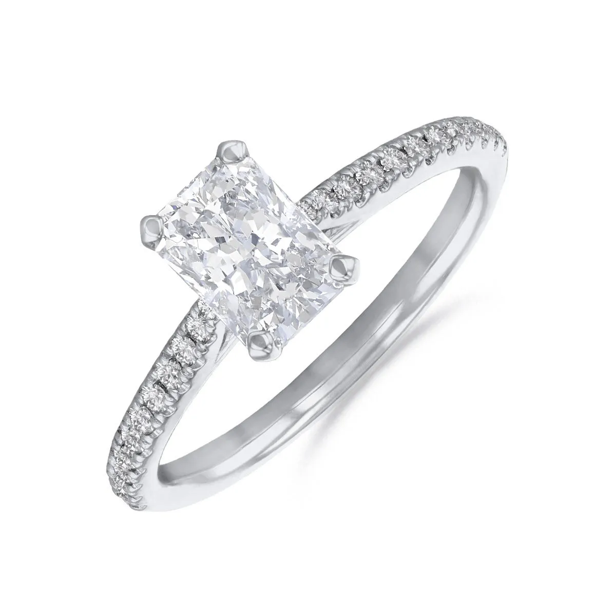 2.00ct Ophelia Shoulder Set Radiant Cut Diamond Solitaire Engagement Ring | 18ct White Gold