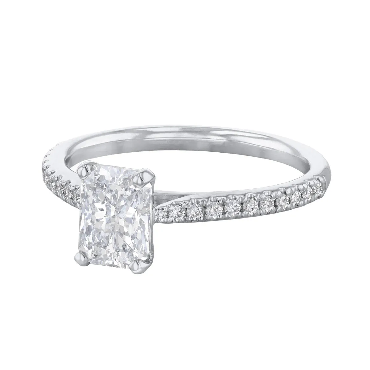 2.00ct Ophelia Shoulder Set Radiant Cut Diamond Solitaire Engagement Ring | 18ct White Gold