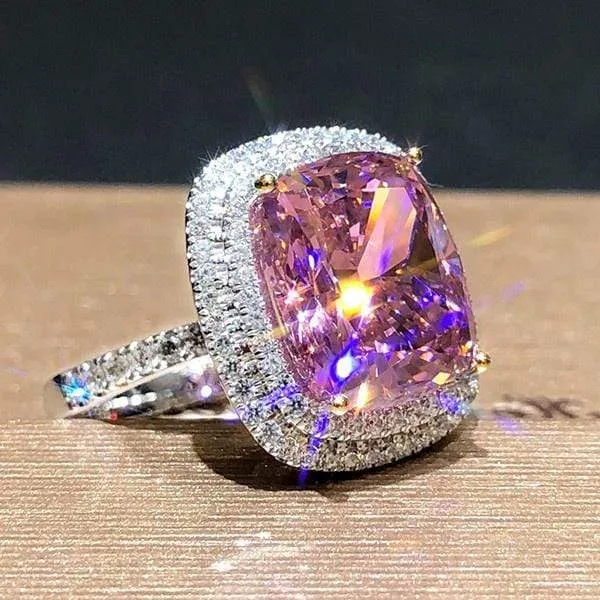 2.8 ct Pink Sapphire Diamond Ring - 925 Sterling Silver - Nature Gemstone