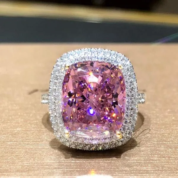 2.8 ct Pink Sapphire Diamond Ring - 925 Sterling Silver - Nature Gemstone