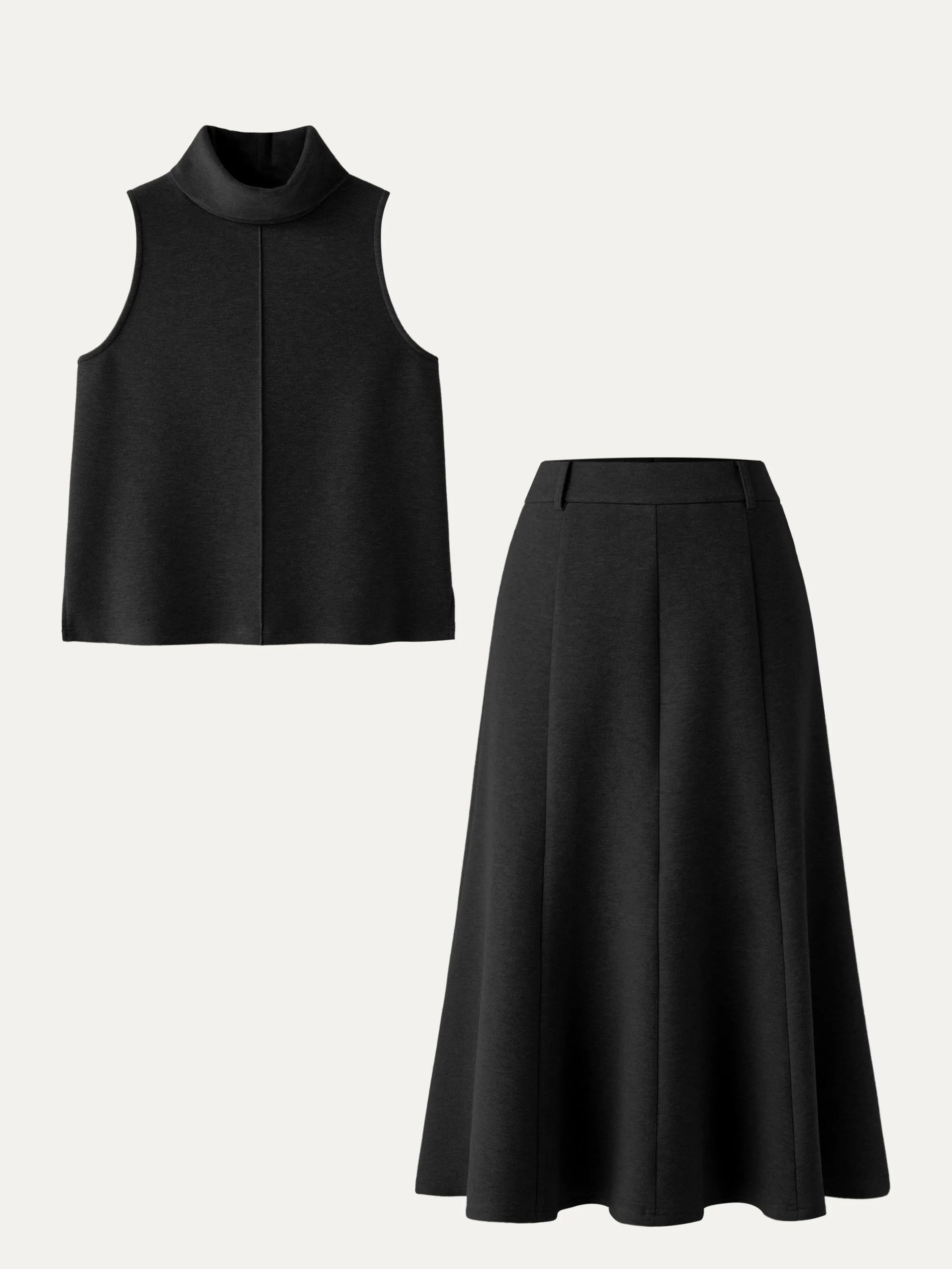 2Pcs Set Split Hem Top & High Waisted Midi Skirt