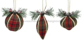 3 Asst 4" Plaid Ornaments Red/Green/Gold XY9369