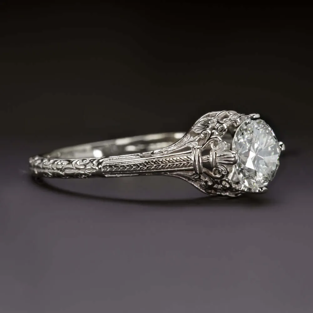 3/4ct NATURAL DIAMOND VINTAGE STYLE ENGAGEMENT RING ROUND WHITE GOLD SOLITAIRE