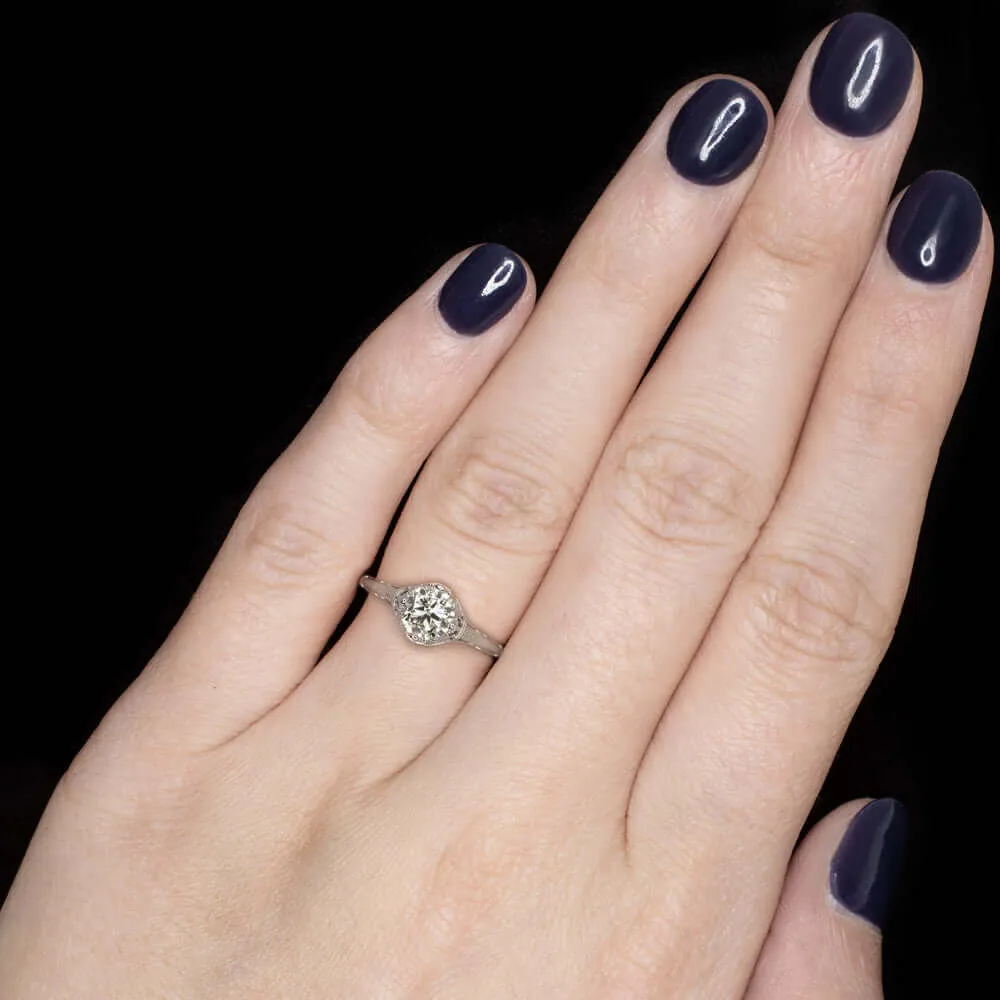 3/4ct NATURAL DIAMOND VINTAGE STYLE ENGAGEMENT RING ROUND WHITE GOLD SOLITAIRE