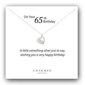 65th Birthday Cut Out Heart Necklace in Sterling Silver 925, Personalised Jewellery Gift