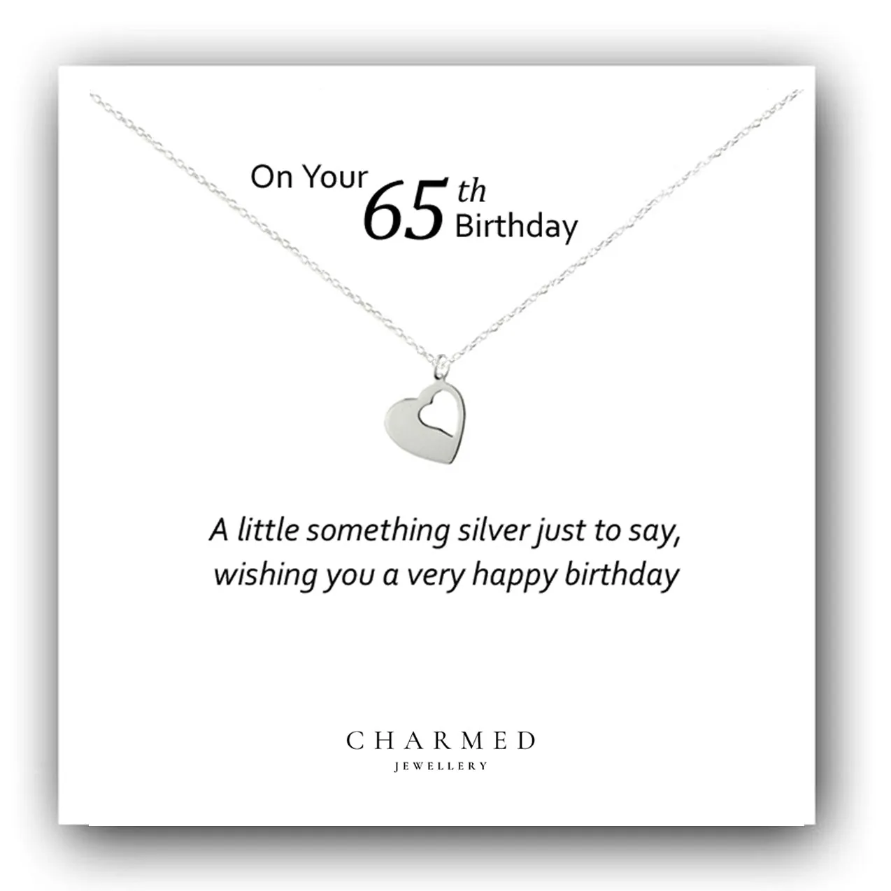 65th Birthday Cut Out Heart Necklace in Sterling Silver 925, Personalised Jewellery Gift