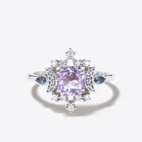 7mm Natural Lavender Amethyst Wedding Ring Art Deco Alexandrite Diamond Ring