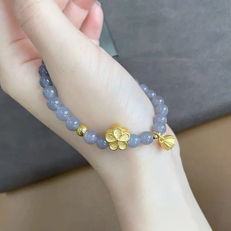 8mm Purple Hetian Jade Spiritual Love Bracelet with Peach Blossom and Lotus Charms | Spiritual Beads Bracelet