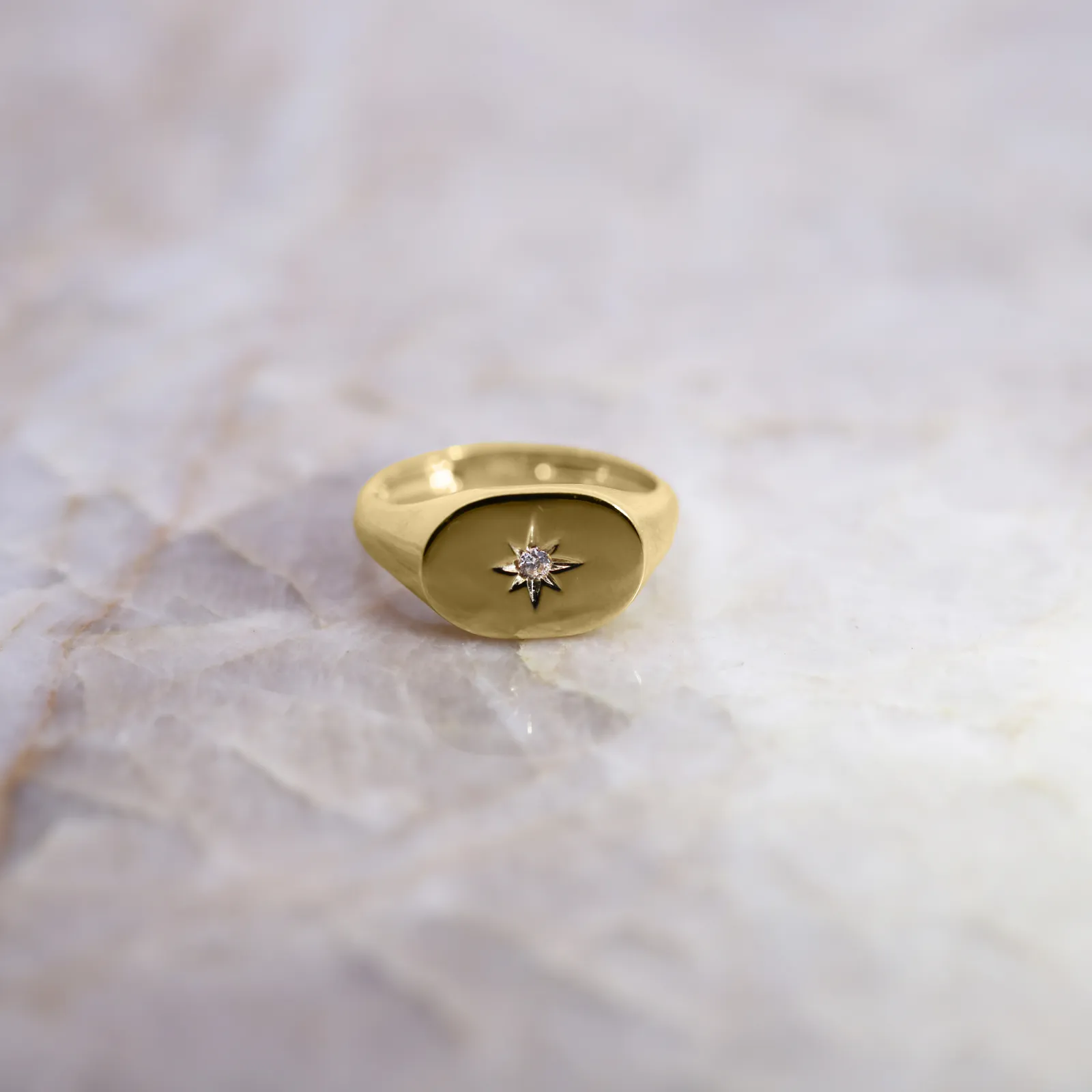 9ct Yellow Gold Cubic Zirconia Set Oval Signet Ring