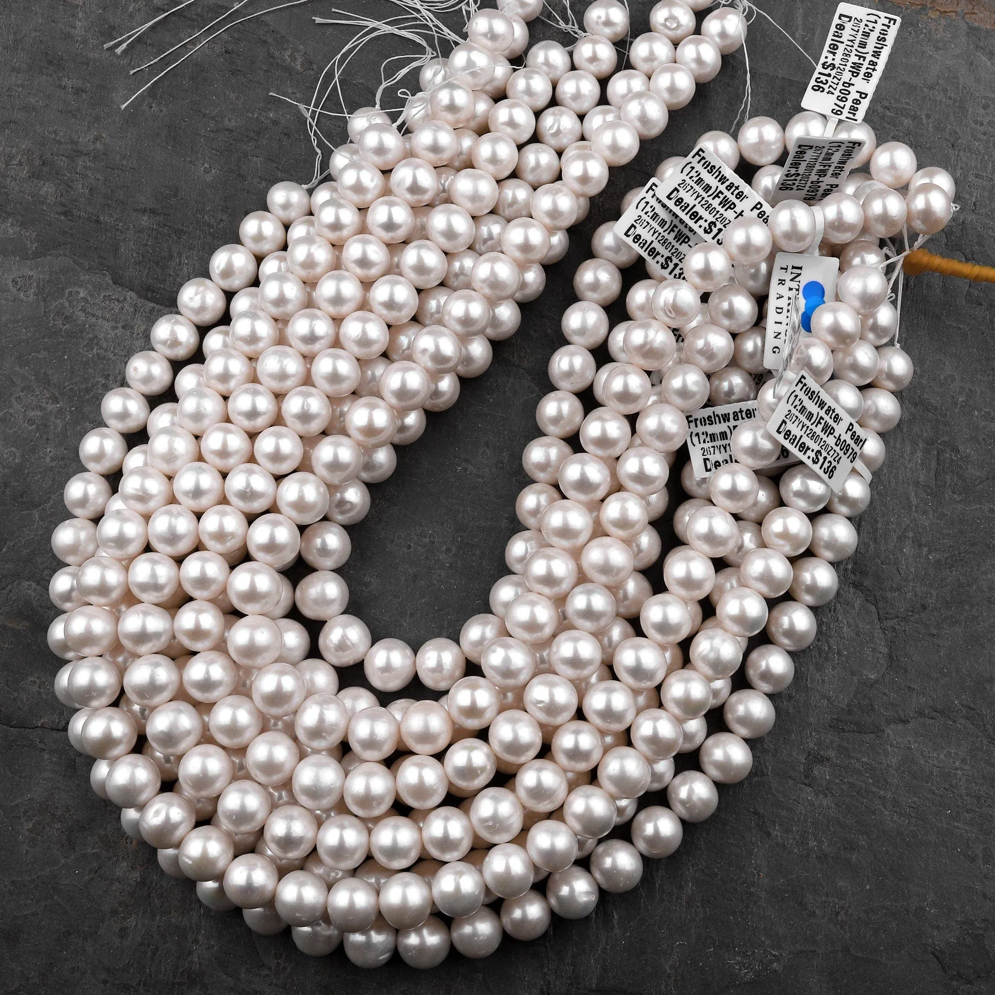 AA Genuine White Freshwater Pearl 6mm 8mm 9mm 10mm 12mm Round Pearl Shimmery Iridescent Classic White Pearl 15.5" Strand