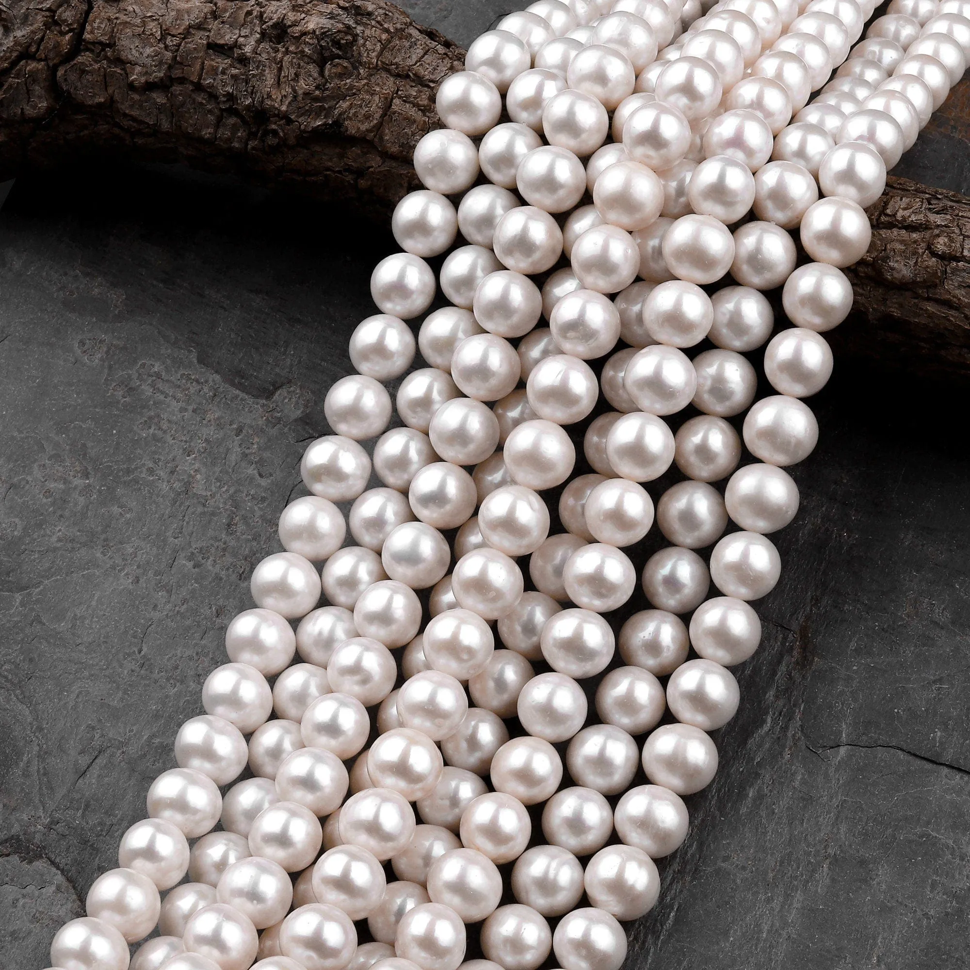 AA Genuine White Freshwater Pearl 6mm 8mm 9mm 10mm 12mm Round Pearl Shimmery Iridescent Classic White Pearl 15.5" Strand