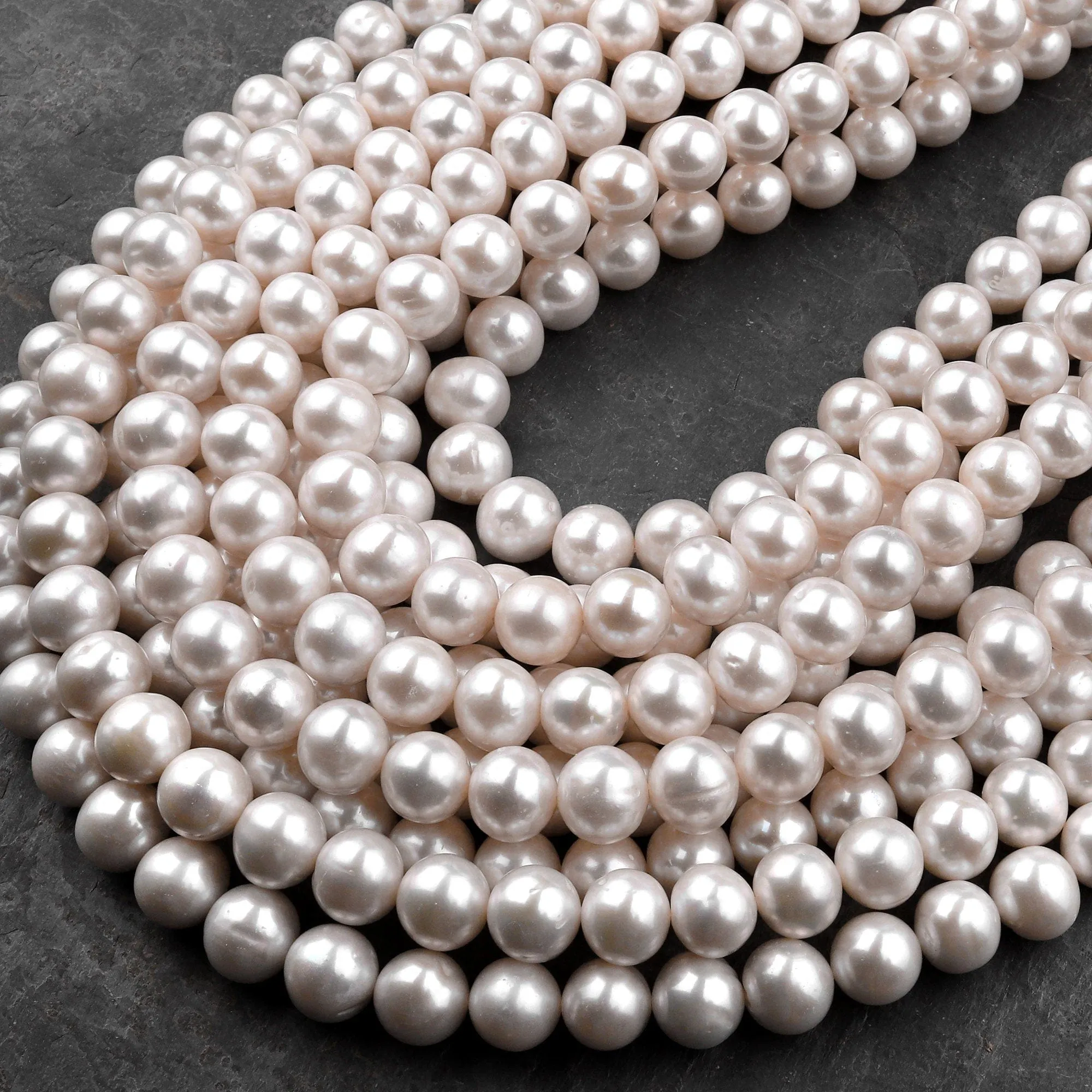 AA Genuine White Freshwater Pearl 6mm 8mm 9mm 10mm 12mm Round Pearl Shimmery Iridescent Classic White Pearl 15.5" Strand