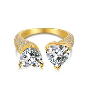 Adjustable Toi Et Moi Two Heart Cocktail Ring