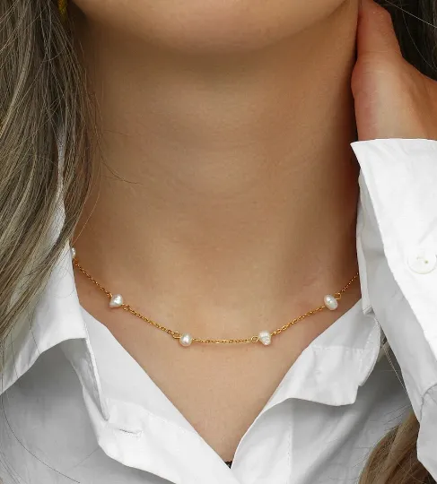 ARIA DAINTY PEARL NECKLACE (WATERPROOF & 18K GOLD PLATED)