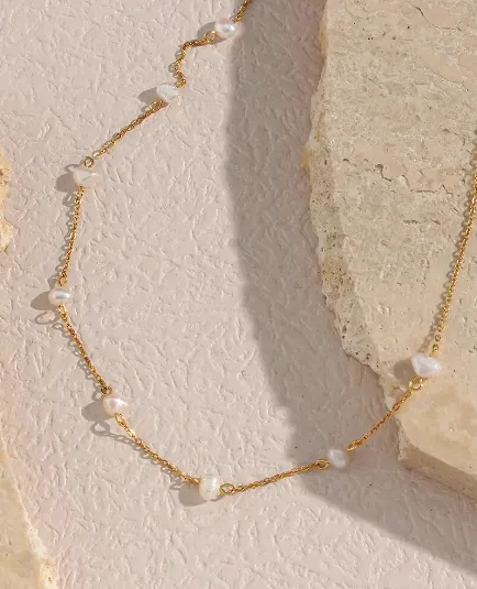 ARIA DAINTY PEARL NECKLACE (WATERPROOF & 18K GOLD PLATED)