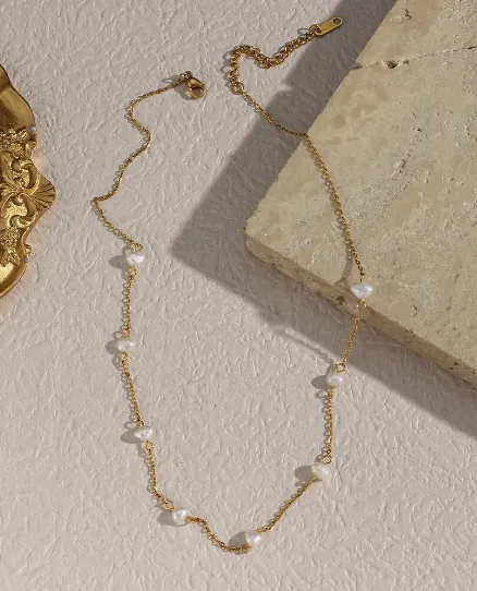 ARIA DAINTY PEARL NECKLACE (WATERPROOF & 18K GOLD PLATED)