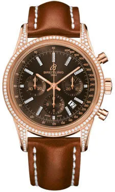 Breitling - Transocean Chronograph Red Gold - Diamond Case - Leather Strap