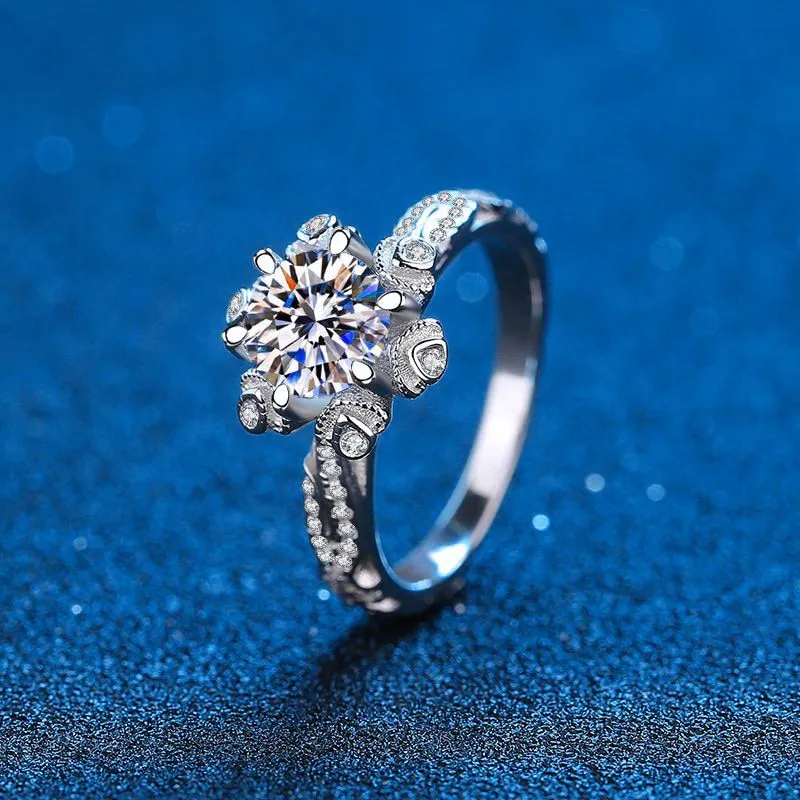Brilliant Round Cut Moissanite Engagement Wedding Ring with Unique Design