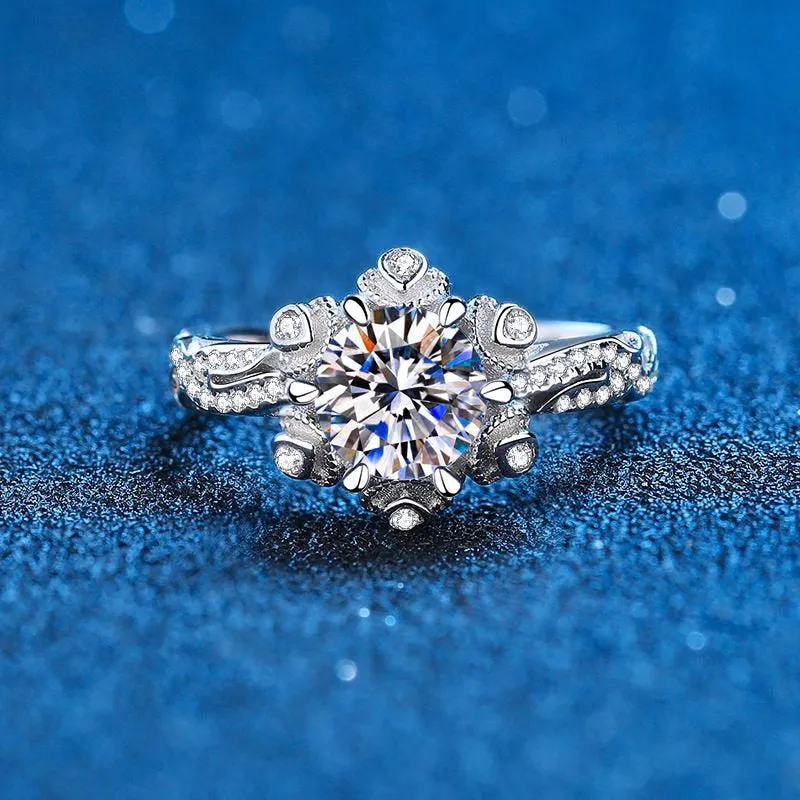 Brilliant Round Cut Moissanite Engagement Wedding Ring with Unique Design