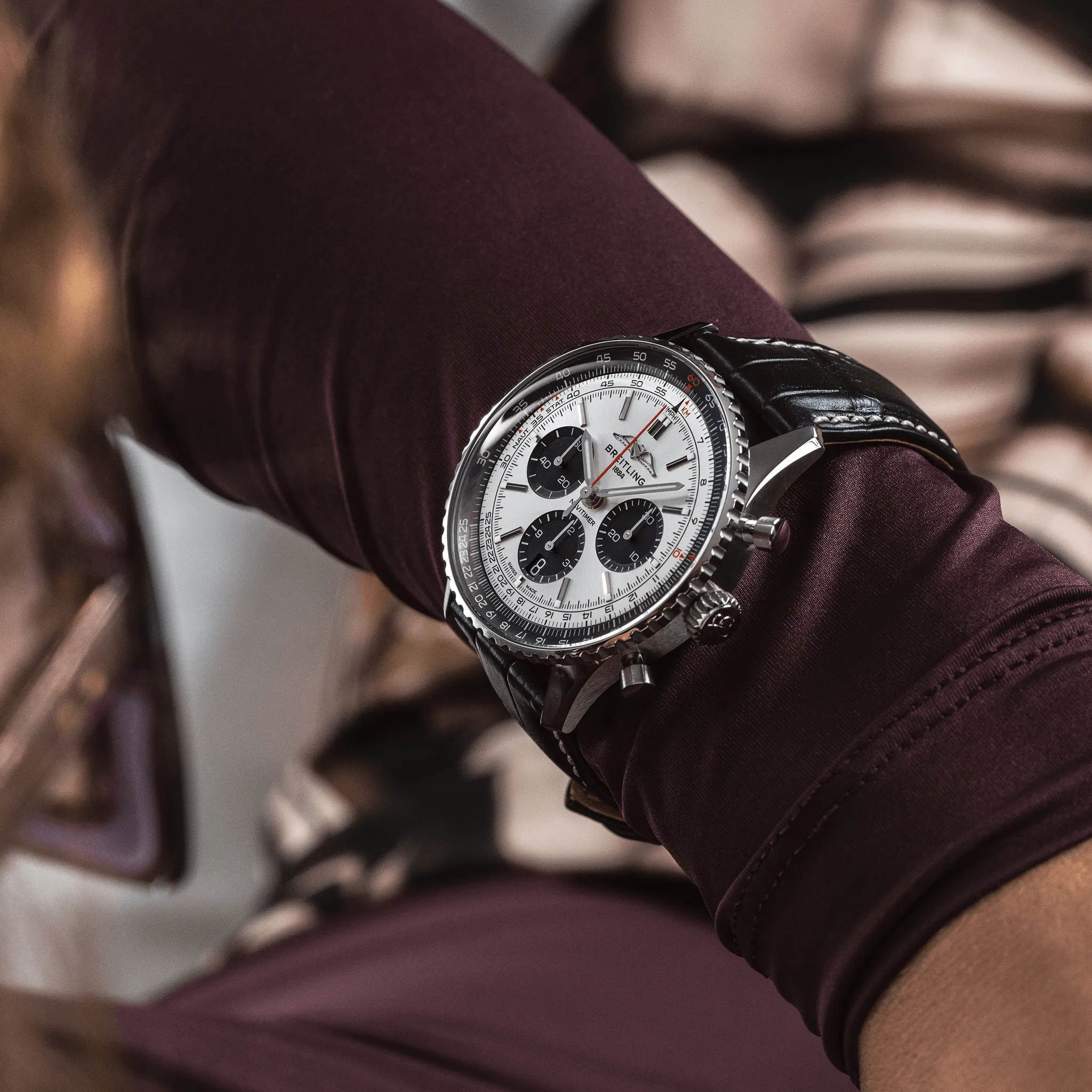 BRT Watch Navitimer B1 Chronograph 43 Black Croc Folding Clasp