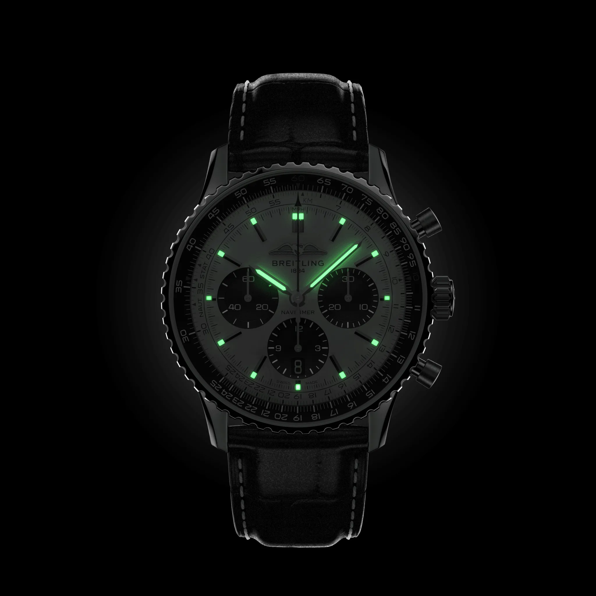 BRT Watch Navitimer B1 Chronograph 43 Black Croc Folding Clasp